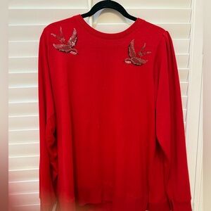 Red Embellished Bird Sweatshirt